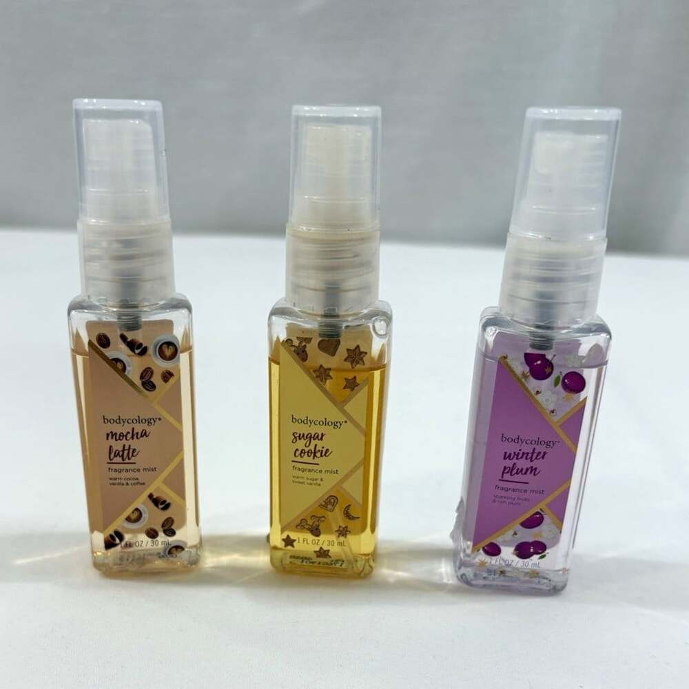 Bodycology Travel Size Fragrance Set 1 fl oz Mocha Latte Sugar Cookie Wint Plum